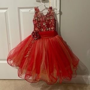 Toddler’s Red & Gold tulle and sequin party dress